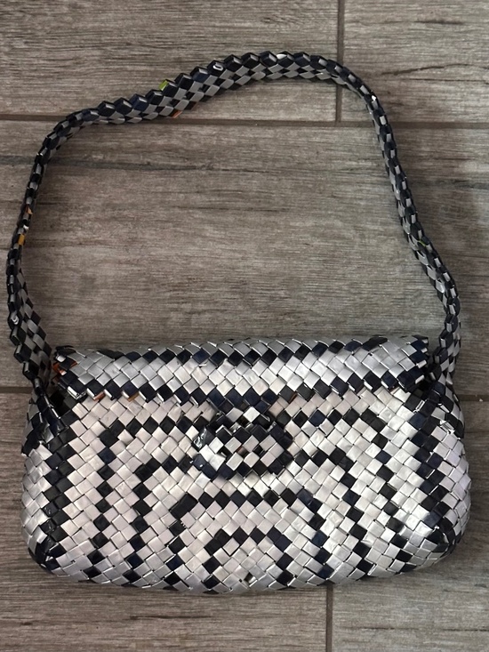 Handbags - Vintage Y2K Woven "Candy Wrapper" Shoulder Bag Black and Silver